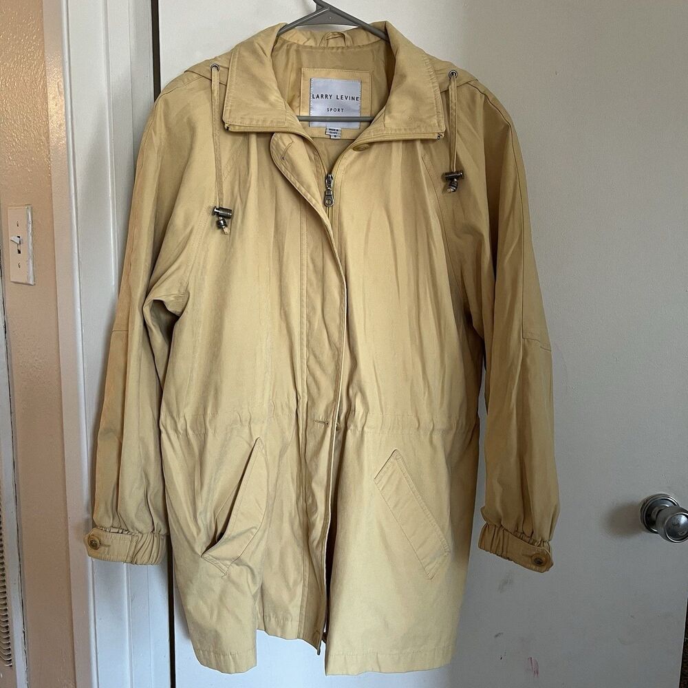VTG Larry Levine Sport Camel Drawstring Classic Parka Raincoat Jacket Women S